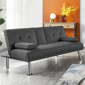 Yaheetech Convertible Futon Sofa Bed Tufted Fabric Futon 772lb Weight Limit, Gray**New and assembled**