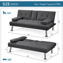 Yaheetech Convertible Futon Sofa Bed Tufted Fabric Futon 772lb Weight Limit, Gray**New and assembled**