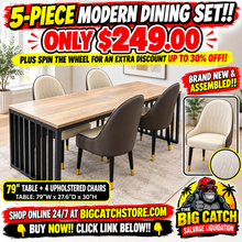 5-PIECE MODERN INDUSTRIAL DINING TABLE & CHAIR SET!! (BRAND NEW & ASSEMBLED!!)