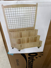 Outsunny 3-Tiers Natural Wooden Raised Garden Bed with Wheels, Trellis, Back Storage Area Easy Movable! (NEW IN BOX)