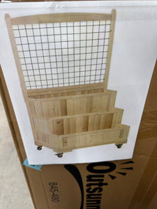 Outsunny 3-Tiers Natural Wooden Raised Garden Bed with Wheels, Trellis, Back Storage Area Easy Movable! (NEW IN BOX)