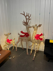 Lighted LED Deer Family with Red Bow, Set of 3**New and assembled, Buck does not light up**
