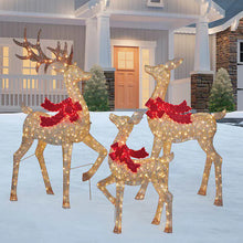 Lighted LED Deer Family with Red Bow, Set of 3**New and assembled, Buck does not light up**