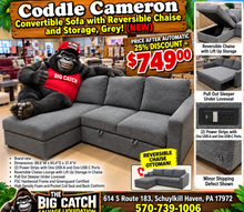 Coddle Convertible Sofa with Reversible Chaise and Storage, Grey! (NEW) - (REVERSIBLE CHAISE OTTOMAN!)