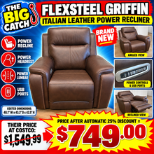 FLEXSTEEL GRIFFIN ITALIAN LEATHER POWER RECLINER WITH POWER HEADREST & LUMBAR!! 🔥