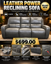 Dominick Leather Power Reclining Sofa with Power Headrests - BRAND NEW! - MINOR DAMAGE FROM SHIPPING - PHOTOS SHOWN!