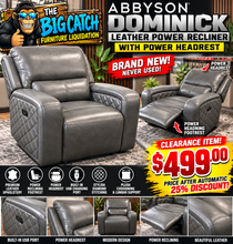 ABBYSON DOMINICK LEATHER POWER RECLINER WITH POWER HEADREST!! (BRAND NEW!)