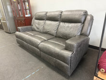 GRAY LEATHER POWER RECLINING SOFA WITH POWER HEADRESTS!! (DEPARTMENT STORE RETURN)