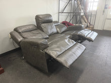 GRAY LEATHER POWER RECLINING SOFA WITH POWER HEADRESTS!! (DEPARTMENT STORE RETURN)