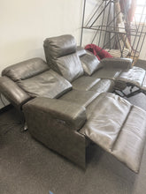 GRAY LEATHER POWER RECLINING SOFA WITH POWER HEADRESTS!! (DEPARTMENT STORE RETURN)