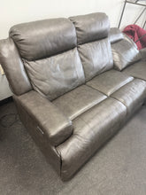 GRAY LEATHER POWER RECLINING SOFA WITH POWER HEADRESTS!! (DEPARTMENT STORE RETURN)