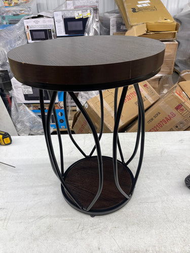 Kerlin 18.3 in. Rustic Brown Round Side Table Wood End Table with Metal Frame for Living Room, Bedroom- new- assembled- small shipping defect