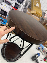 Kerlin 18.3 in. Rustic Brown Round Side Table Wood End Table with Metal Frame for Living Room, Bedroom- new- assembled- small shipping defect