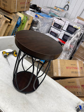 Kerlin 18.3 in. Rustic Brown Round Side Table Wood End Table with Metal Frame for Living Room, Bedroom- new- assembled- small shipping defect