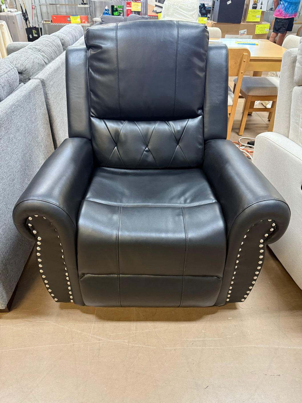 Black Studded Air Leather Power Lift Reclining Chair with Massage, Recliner Chair with Remote and Footrest! (NEW)