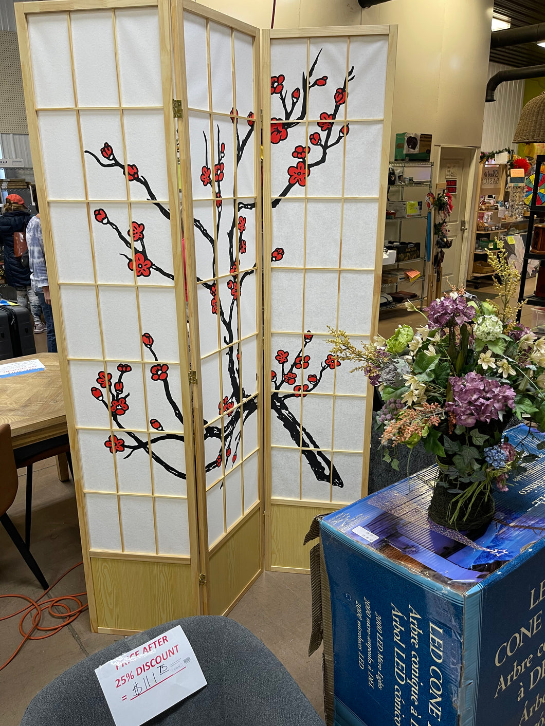 7 ft tall cherry blossom shoji screen- new - minor shipping nicks and scratches possible