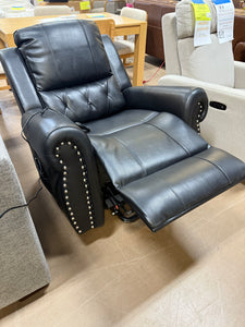 Black Studded Air Leather Power Lift Reclining Chair with Massage, Recliner Chair with Remote and Footrest! (NEW)