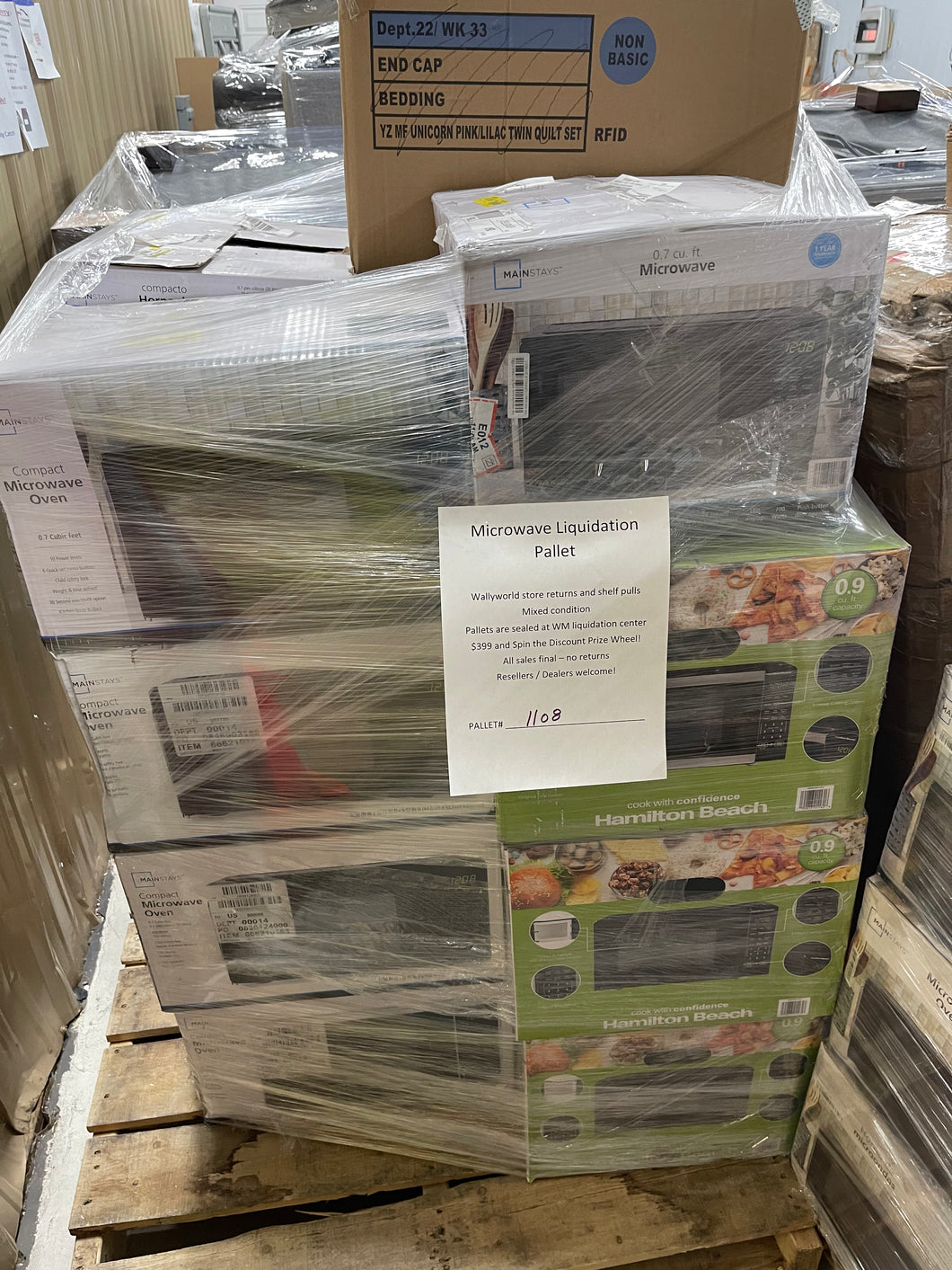 MICROWAVE LIQUIDATION PALLET number 1108- sealed at Wallyworld warehouse