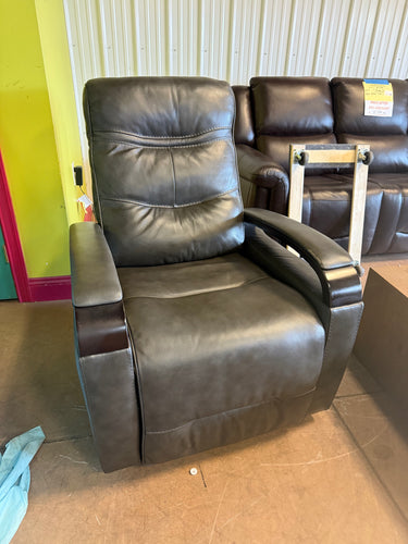 !!!SALVAGE SPECIAL!!! Canmore Leather Power Recliner with Power Headrest, Gray!! POWER RECLINE FEATURE DOES NOT WORK BUT CAN BE PUSHED BACK TO MANUALLY RECLINE!!