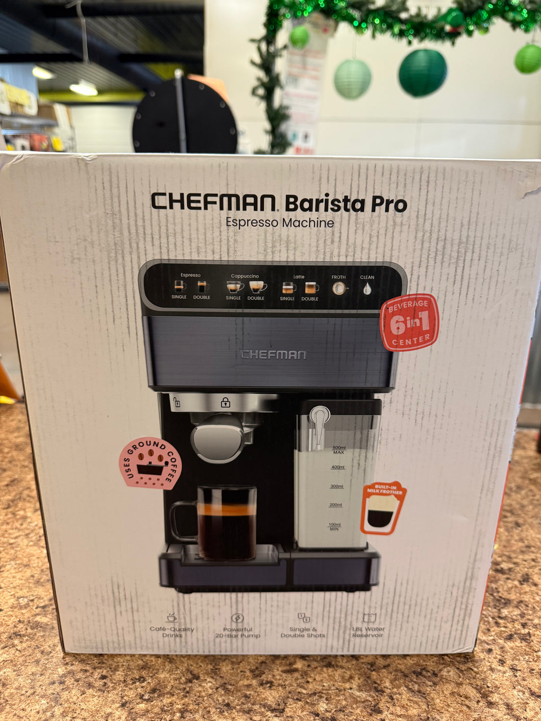 Chefman 20-Bar, 2-Cup Black Stainless Espresso Machine! (NEW IN BOX)
