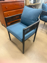 Grand patio Outdoor Dining Chairs Set of 4, 4 Pieces Patio Dining Chairs, Metal Woven Wicker Fixed Patio Chairs with Peacock Blue Cushions for Backyard, Deck, Garden, Porch, Lawn and Poolside (Brown)