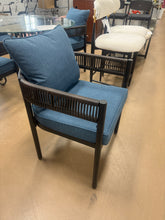 Grand patio Outdoor Dining Chairs Set of 4, 4 Pieces Patio Dining Chairs, Metal Woven Wicker Fixed Patio Chairs with Peacock Blue Cushions for Backyard, Deck, Garden, Porch, Lawn and Poolside (Brown)