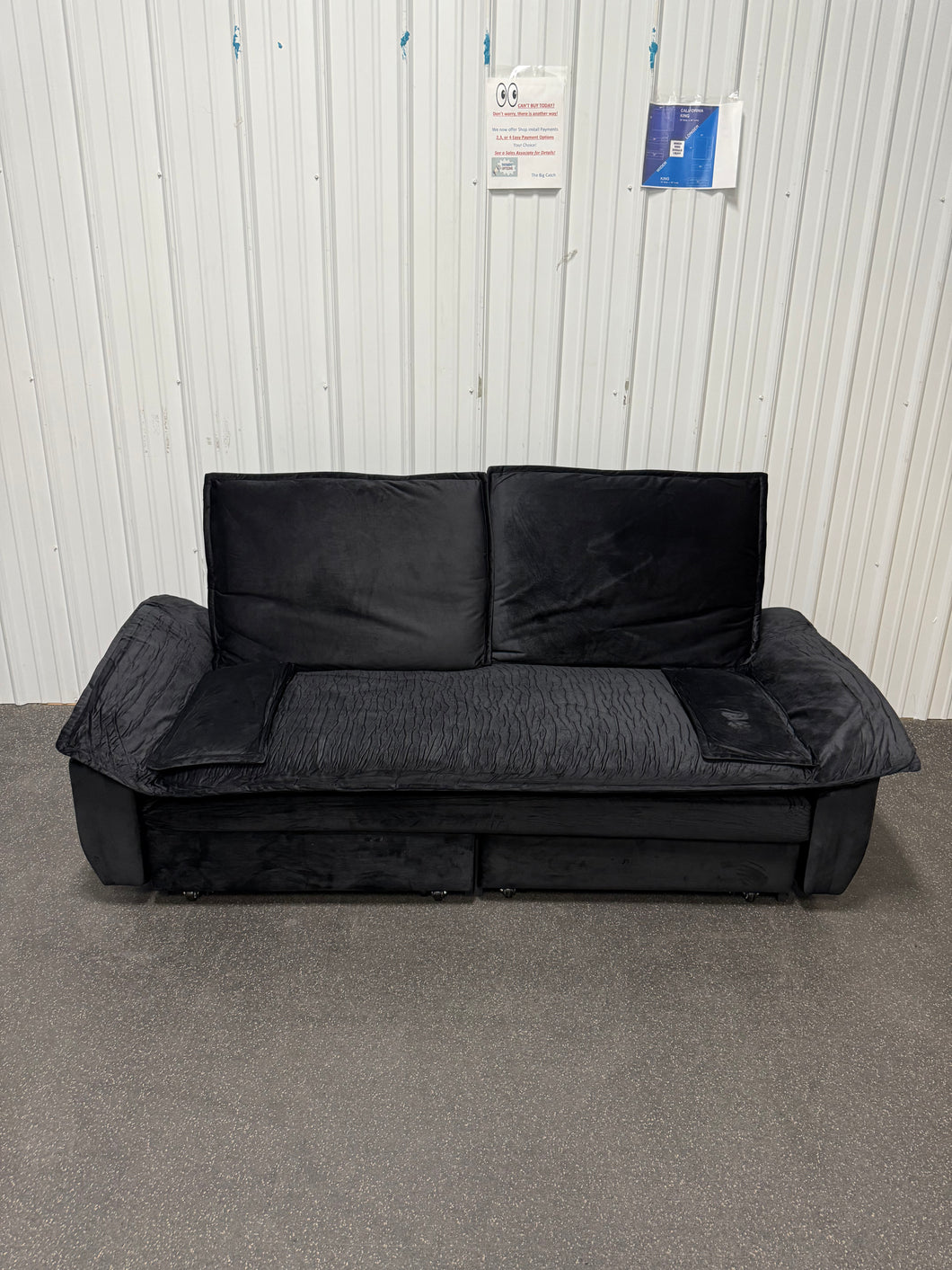 3-in-1 Convertible Black 73.2 in. Soft Velvet Queen Size Sofa Bed with 2-Soft Pillows! (NEW & ASSEMBLED)