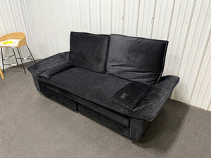 3-in-1 Convertible Black 73.2 in. Soft Velvet Queen Size Sofa Bed with 2-Soft Pillows! (NEW & ASSEMBLED)