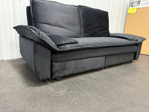 3-in-1 Convertible Black 73.2 in. Soft Velvet Queen Size Sofa Bed with 2-Soft Pillows! (NEW & ASSEMBLED)
