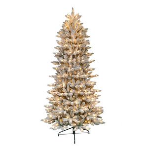 Puleo International 6.5 ft. Pre-Lit Flocked Slim Fraser Fir Artificial Christmas Tree with 350 UL-Listed Clear Lights**New in box**