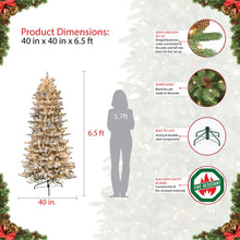 Puleo International 6.5 ft. Pre-Lit Flocked Slim Fraser Fir Artificial Christmas Tree with 350 UL-Listed Clear Lights**New in box**