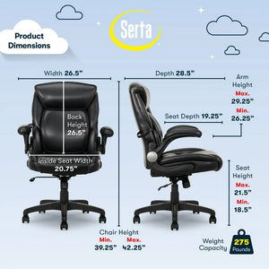 Serta Air Lumbar Bonded Leather Manager Office Chair, Black**New and assembled, minor scuff from shipping**