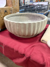 Large Light Gray Round Concrete Planter with Pleated Design and Drainage Hole (21 in. L x 21 in. W x 8.5 in. H) - WE DO NOT SHIP!!