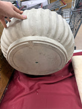 Large Light Gray Round Concrete Planter with Pleated Design and Drainage Hole (21 in. L x 21 in. W x 8.5 in. H) - WE DO NOT SHIP!!