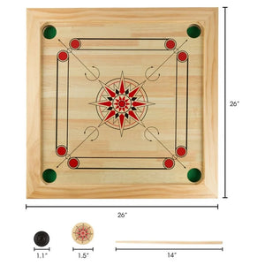 Hey Play 80-CROK Carrom Board Game Classic Strike & Pocket Table Game with Cue Sticks**New in box**