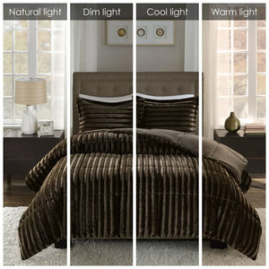 MADISON PARK Home Essence Faux Fur 3 Piece Brown Comforter Set, Full/Queen**New**