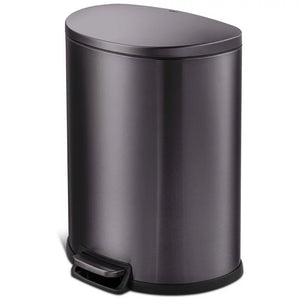 Qualiazero 13.2 Gallon Trash Can, D-Shape Step On Kitchen Trash Can, Black Stainless Steel**New,minor dent from shipping**