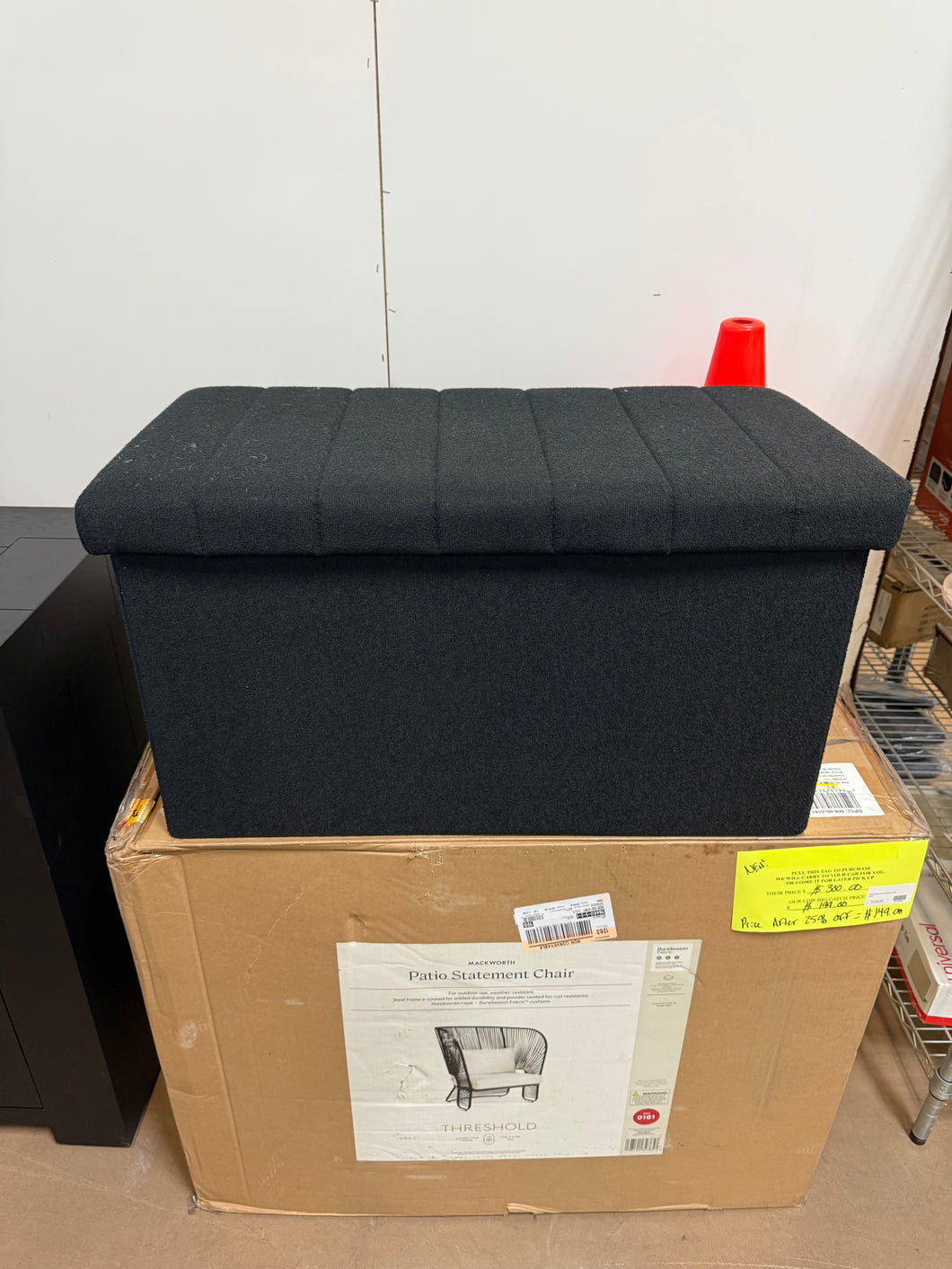 Seville Classics Boucle Foldable Storage Trunk, Black! (NEW)