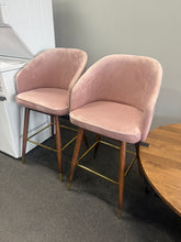Porthos Home Olea Velvet Upholstered Bar Stools with Rubberwood Legs, Set of 2, Pink - WE DO NOT SHIP!!