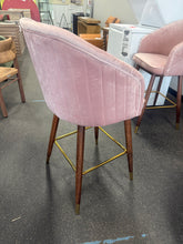 Porthos Home Olea Velvet Upholstered Bar Stools with Rubberwood Legs, Set of 2, Pink - WE DO NOT SHIP!!