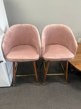 Porthos Home Olea Velvet Upholstered Bar Stools with Rubberwood Legs, Set of 2, Pink - WE DO NOT SHIP!!