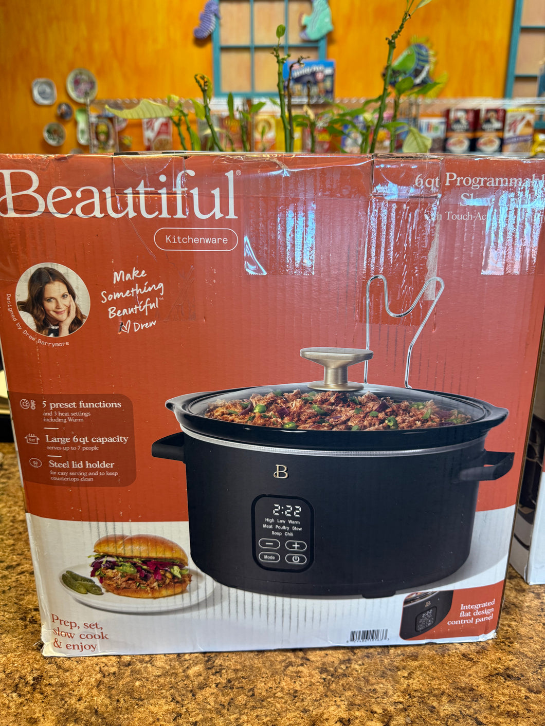 Beautiful 6 Qt Programmable Slow Cooker, Black Sesame by Drew Barrymore! (NEW)