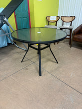Winston Porter 40'' in. Round Metal Outdoor Dining Table with Umbrella Hole, Tempered Glass Top - WE DO NOT SHIP!!