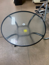 Winston Porter 40'' in. Round Metal Outdoor Dining Table with Umbrella Hole, Tempered Glass Top - WE DO NOT SHIP!!