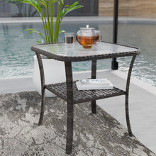 Brown Square Wicker Rattan Side Table With Glass Top