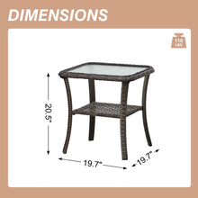 Brown Square Wicker Rattan Side Table With Glass Top
