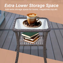 Brown Square Wicker Rattan Side Table With Glass Top