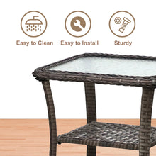 Brown Square Wicker Rattan Side Table With Glass Top