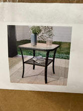 Brown Square Wicker Rattan Side Table With Glass Top