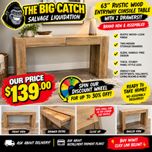 63” RUSTIC WOOD ENTRYWAY CONSOLE TABLE WITH 2 DRAWERS!! (BRAND NEW & ASSEMBLED) - (WE DO NOT SHIP)